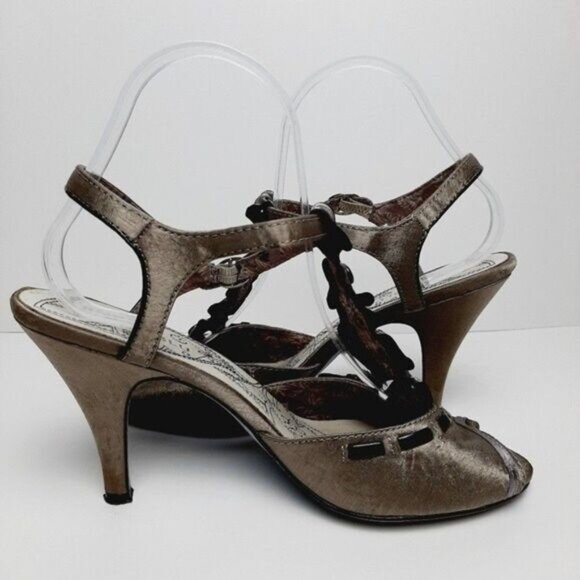 BOBBI BLU Edith Satin Peep Toe Gem T-strap Slingbacks High Heel Shoes Gray Sz 8 - Picture 8 of 11